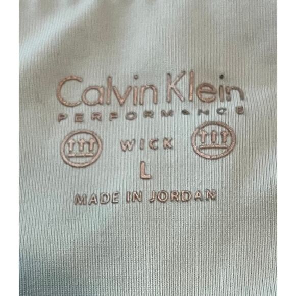 CALVIN KLEIN PERFORMANCE LEGGINGS, WOMENS, L, TEAL PINK WHITE ABSTRACT, CROPPED - Picture 9 of 10